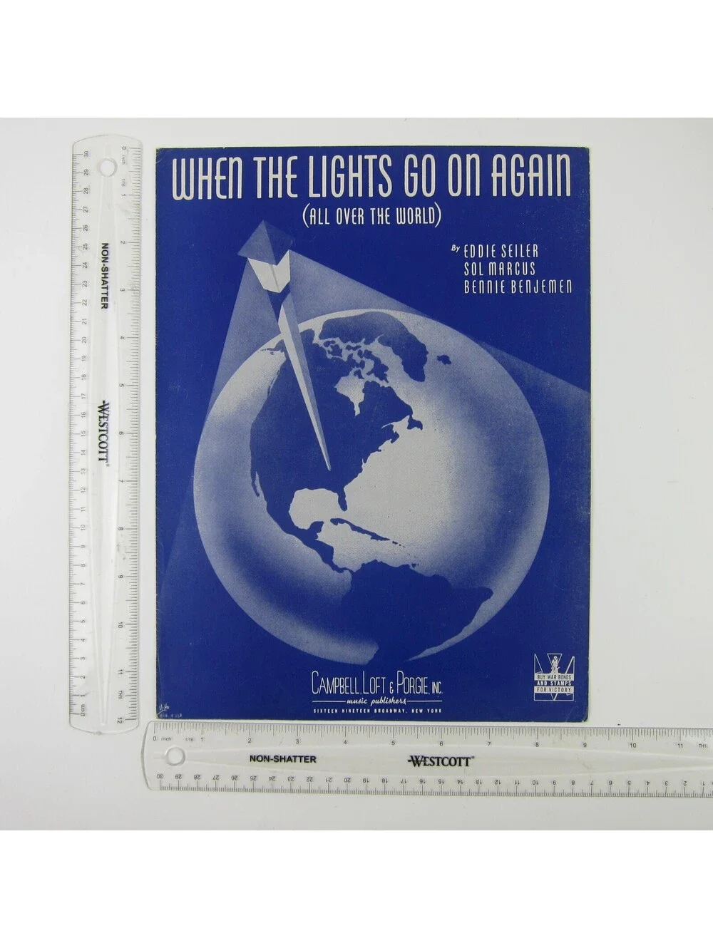 Sheet Music When the Lights Go on Again All Over the World WWII Vintage 1942